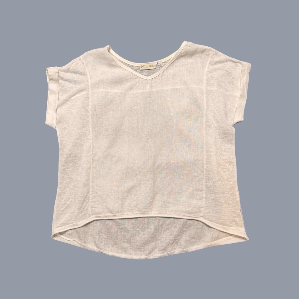 Go Fish Clothing Co 100% Linen Sheer Oversized Top L Cream Italy Coastal Boho